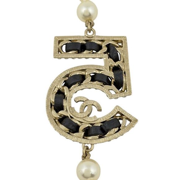 Chanel Cocomark Fake Pearl Necklace NO.5 Rhinestone Long Necklace GP Fake Pearl - Picture 4 of 7